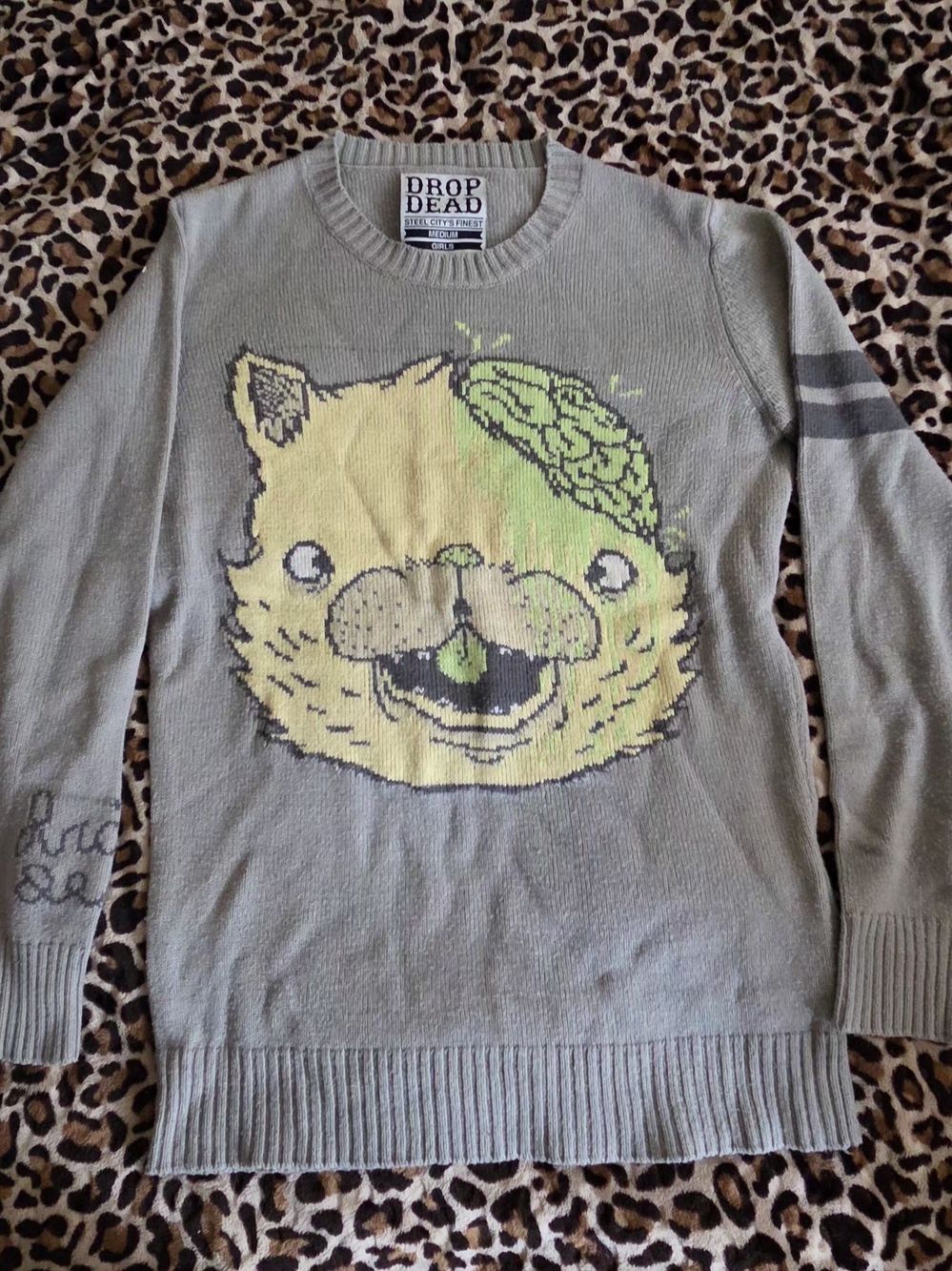 Vintage Drop Dead Kitty Brainz Knitted Sweatshirt